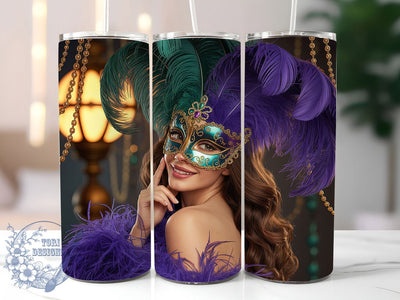 Royal Queen Mask Mardi Gras Tumbler, Purple Green Gold Carnival Wrap, Festive Party Cup, 20oz Sublimation Wrap, New Orleans Celebration Tumbler, Royal Queen Mask Design Cup, Mardi Gras Regal Theme Wrap Sublimation ToriDesigns 