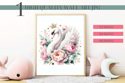 Royal Swan Kids Nursery Printable Wall Art JPG Sublimation BijouBay 