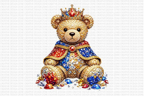 Royal Teddy Bear PNG Luxury Crown Bear Sublimation Design SVG BillahCrafts 