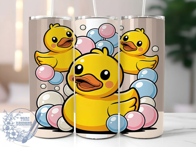 Rubber Duck Bubbles 20oz Tumbler, Rubber Duck, Bubble Motif, Cute Aesthetic, Playful Design, Whimsical Style, Skinny Tumbler, Sublimation PNG Sublimation ToriDesigns 