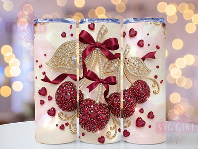 Ruby Bling Cherries 20oz Tumbler, Ruby Cherry Motif, Bling Art Design, Glam Theme, Elegant Accent, Bold Charm, Sublimation Wrap, 20oz Tumbler Sublimation SvggirlplusArt 