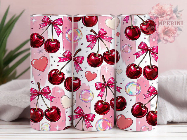 Ruby Cherry Pink Bow 20oz Tumbler, Ruby Gemstone, Cherry Bow, Pink Accent, Sublimation Wrap, 20oz Tumbler, Glam Aesthetic, Elegant Charm Sublimation Li Zamperini 