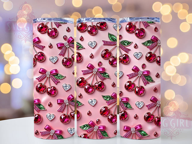 Ruby Gem Cherry Glam 20oz Tumbler, Ruby Gem Design, Cherry Pattern, Glam Style, Sublimation Wrap, 20oz Tumbler, Elegant Aesthetic, Fashion Theme Sublimation SvggirlplusArt 