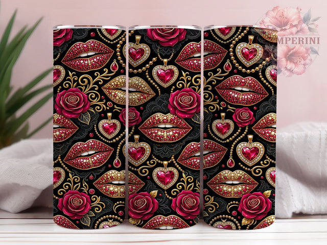 Ruby Lips Gold Jewels 20oz Tumbler, Ruby Lips, Gold Jewels, Lips Tumbler, Gold Jewels Tumbler, 20oz Tumbler, Glam Tumbler, Tumbler Wrap Sublimation Li Zamperini 
