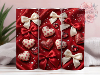 Ruby Valentine Hearts Bows 20oz Tumbler, Ruby Gemstone, Valentine Hearts, Bow Accent, Sublimation Wrap, 20oz Tumbler, Romantic Aesthetic, Love Charm Sublimation Li Zamperini 