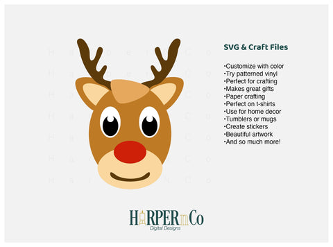Rudolf Red Nosed Reindeer SVG PNG Cut EPS File SVG HarperNCo 