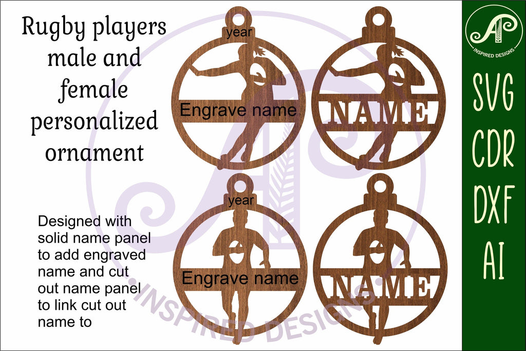 rugby player Christmas Ornament SVG laser cut - So Fontsy