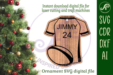 Rugby shirt Christmas Ornament SVG laser cut SVG APInspireddesigns 