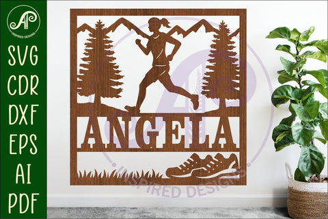 Runner, female running themed named wall sign or card topper SVG APInspireddesigns 