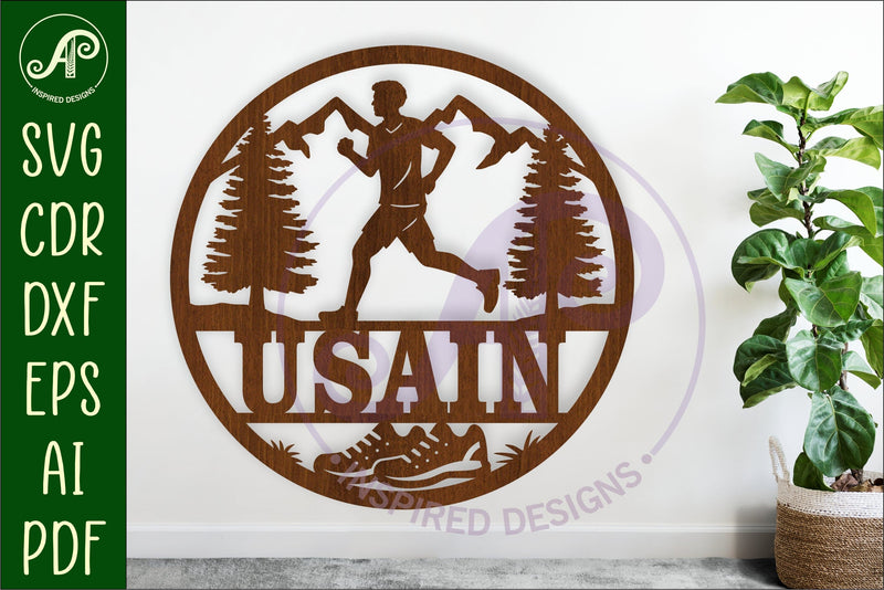 Runner male name sign svg laser cut wall sign SVG APInspireddesigns 