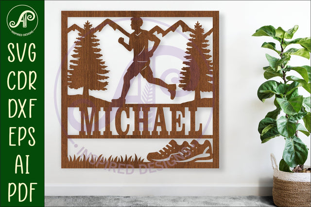 Runner, male running themed named wall sign or card topper SVG APInspireddesigns 