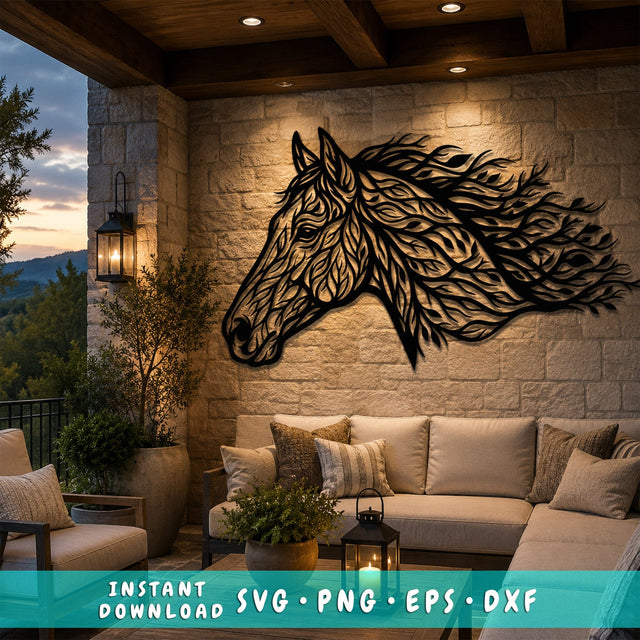 Running Horse Head Laser SVG | Mustang Metal Wall Art DXF | Horse Svg for Laser Cutting | CNC Plasma Cut File | Rustic Ranch Decor SVG HappyDesignStudio 