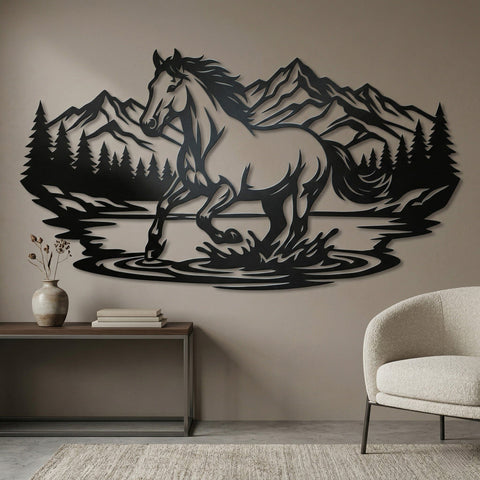 Running Horse Laser SVG, Wild Mustang Metal Wall Art, Plasma Cut File, CNC Laser Cut Vector, Mountain Forest Horse Silhouette, DXF Png Eps SVG HappyDesignStudio 