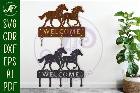 Running horses Key holder designs for wood and metal SVG APInspireddesigns 