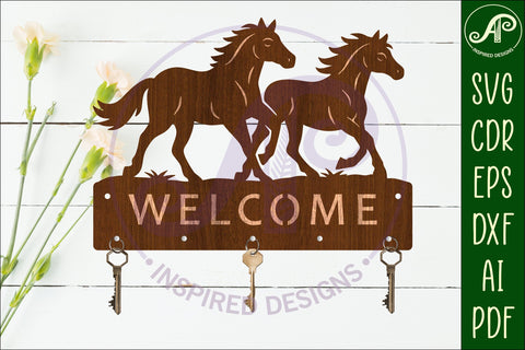 Running horses Key holder designs for wood and metal SVG APInspireddesigns 