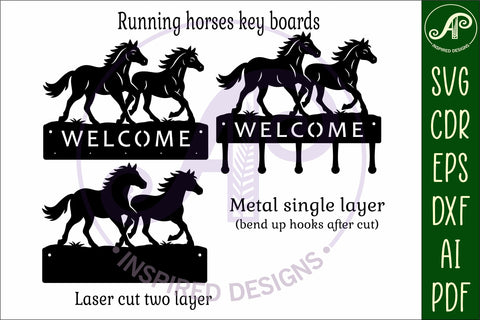 Running horses Key holder designs for wood and metal SVG APInspireddesigns 