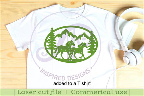 Running Horses mountain scene Oval wall sign laser cut file SVG APInspireddesigns 