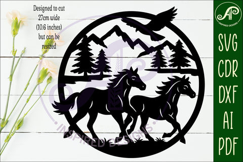 Running horses mountain scene wall sign svg laser cut SVG APInspireddesigns 
