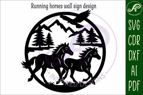 Running horses mountain scene wall sign svg laser cut SVG APInspireddesigns 