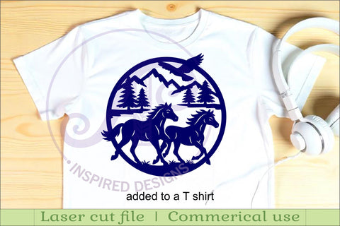 Running horses mountain scene wall sign svg laser cut SVG APInspireddesigns 