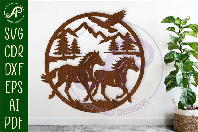 Running horses mountain scene wall sign svg laser cut SVG APInspireddesigns 