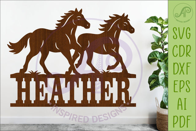 Running Horses Name Sign SVG, Horse Lover Wall Art Laser Cut SVG APInspireddesigns 