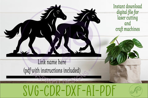 Running Horses Name Sign SVG, Horse Lover Wall Art Laser Cut SVG APInspireddesigns 