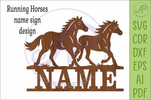 Running Horses Name Sign SVG, Horse Lover Wall Art Laser Cut SVG APInspireddesigns 