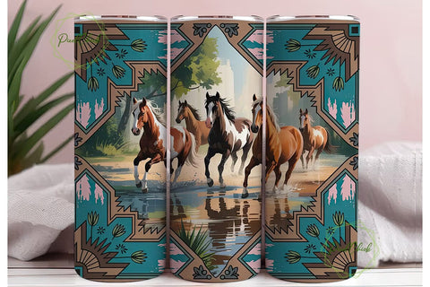Running Horses Tumbler Wrap 20oz Sublimation PixelChick 
