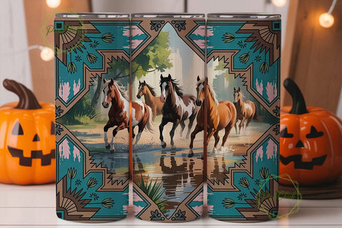 Running Horses Tumbler Wrap 20oz Sublimation PixelChick 