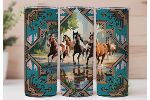 Running Horses Tumbler Wrap 20oz Sublimation PixelChick 