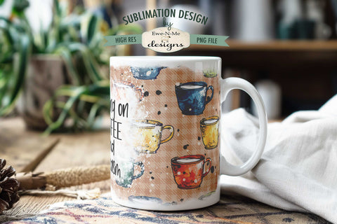 Running on Coffee and Sarcasm | Funny Sublimation Mug Design PNG Sublimation Ewe-N-Me Designs 