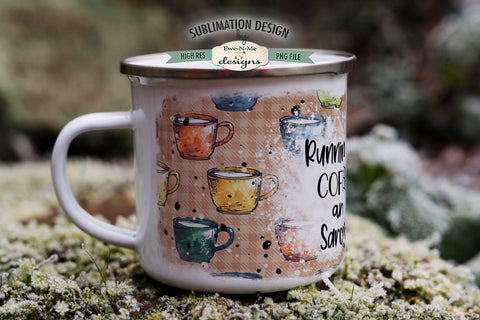 Running on Coffee and Sarcasm | Funny Sublimation Mug Design PNG Sublimation Ewe-N-Me Designs 