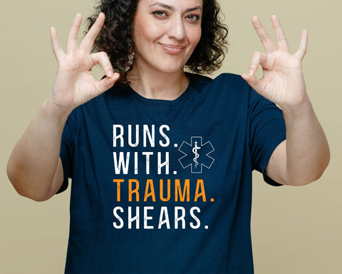 Runs With Trauma Shears EMT Svg, First Responder Gift, Paramedic, Medical Svg, Healthcare Svg, EMS svg, Svg Files for Cricut Silhouette SVG DesignDestine 