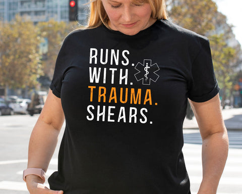 Runs With Trauma Shears EMT Svg, First Responder Gift, Paramedic, Medical Svg, Healthcare Svg, EMS svg, Svg Files for Cricut Silhouette SVG DesignDestine 