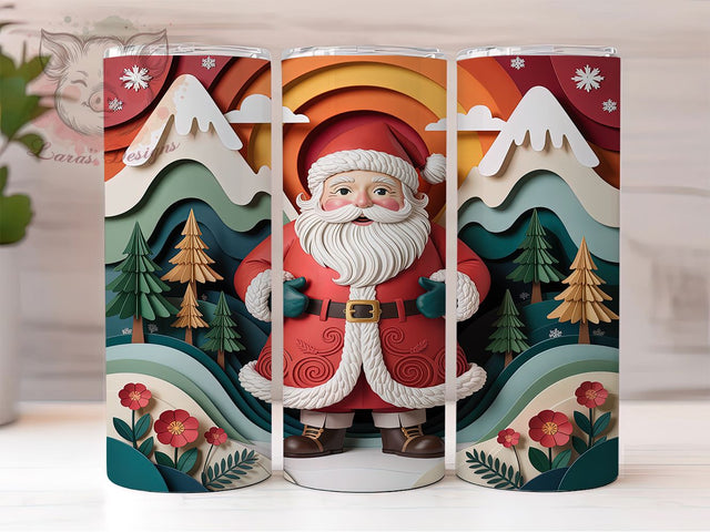 Rustic 3D Paper Santa Christmas Tumbler, Christmas Sublimation Design, Festive Holiday Cup Art, 20oz Xmas Tumbler, Whimsical Santa Mug, Stylish Christmas Cup, Cozy Holiday Wrap Sublimation Lara' s Designs 