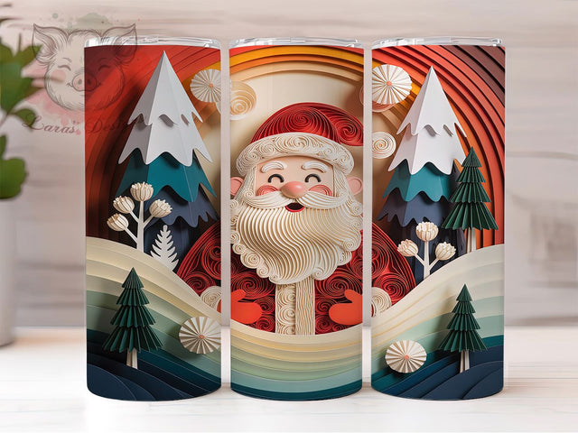 Rustic 3D Paper Santa Christmas Tumbler, Christmas Sublimation Design, Festive Holiday Cup Art, 20oz Xmas Tumbler, Whimsical Santa Mug, Stylish Christmas Cup, Cozy Holiday Wrap Sublimation Lara' s Designs 