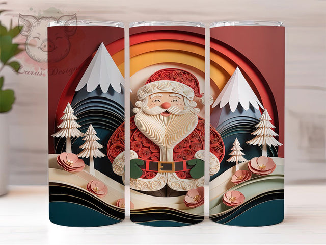 Rustic 3D Paper Santa Christmas Tumbler, Christmas Sublimation Design, Festive Holiday Cup Art, 20oz Xmas Tumbler, Whimsical Santa Mug, Stylish Christmas Cup, Cozy Holiday Wrap Sublimation Lara' s Designs 