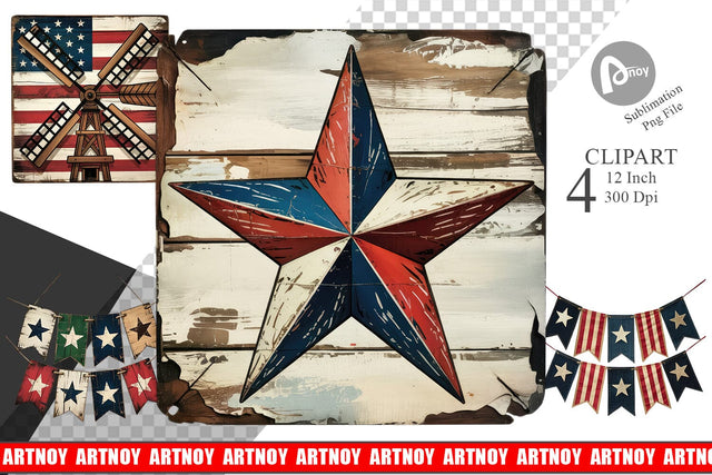 Rustic 4th of July Clipart Sublimation artnoy 