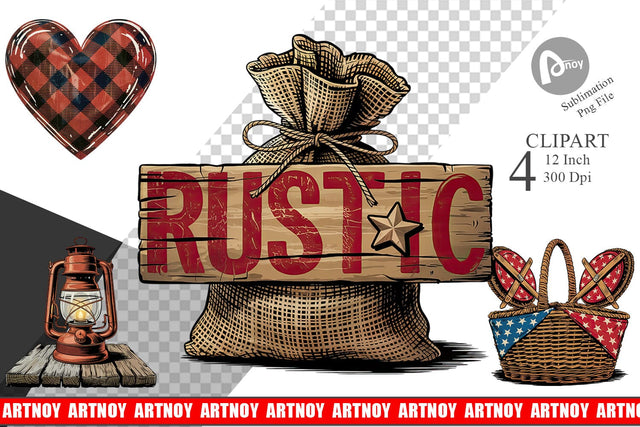 Rustic 4th of July Clipart Sublimation artnoy 
