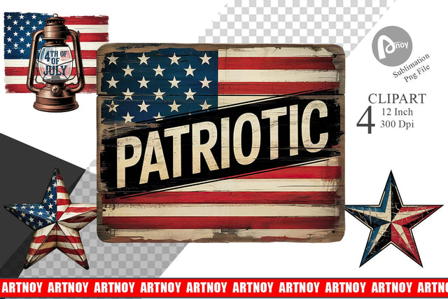 Rustic 4th of July Clipart Sublimation artnoy 