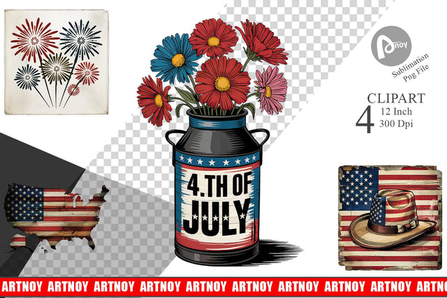 Rustic 4th of July Clipart Sublimation artnoy 