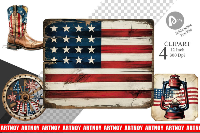 Rustic 4th of July Clipart Sublimation artnoy 