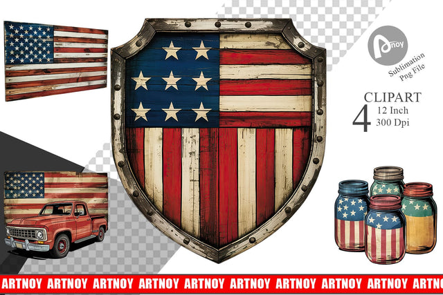 Rustic 4th of July Clipart Sublimation artnoy 