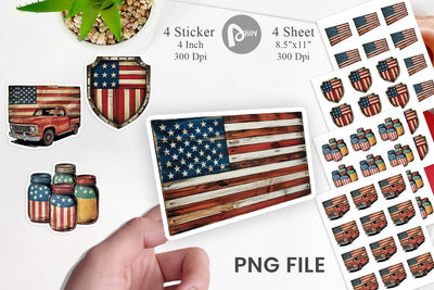 Rustic 4th of July Sticker Sublimation artnoy 