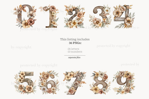 Rustic Alphabet Numbers | Digital Brown Neutral Letters SVG GlamArtZhanna 