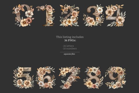 Rustic Alphabet Numbers | Digital Brown Neutral Letters SVG GlamArtZhanna 