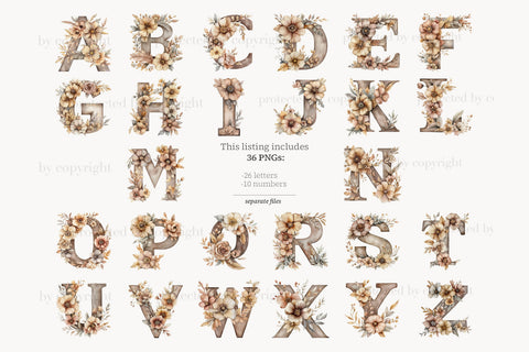 Rustic Alphabet Numbers | Digital Brown Neutral Letters SVG GlamArtZhanna 