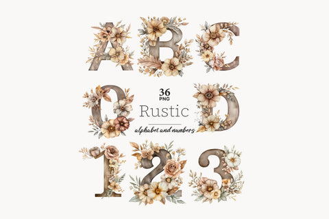 Rustic Alphabet Numbers | Digital Brown Neutral Letters SVG GlamArtZhanna 