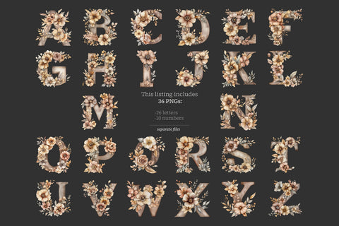 Rustic Alphabet Numbers | Digital Brown Neutral Letters SVG GlamArtZhanna 